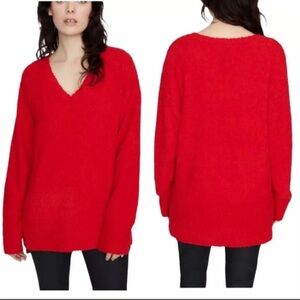 Sanctuary Red Teddy Soft V Neck High Low Oversized Sweater Size Large